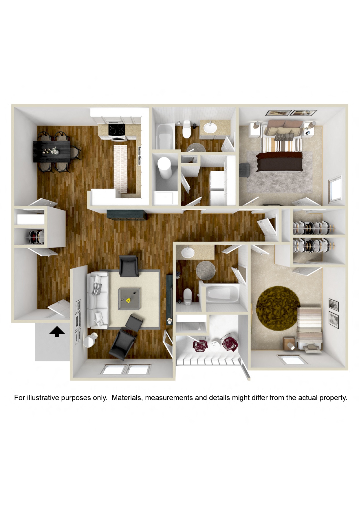 Floor plan for 2 beds, 2 baths, 1156 sqft